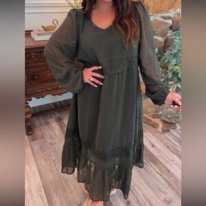 Dark olive Swiss dot ruffle dress size medium